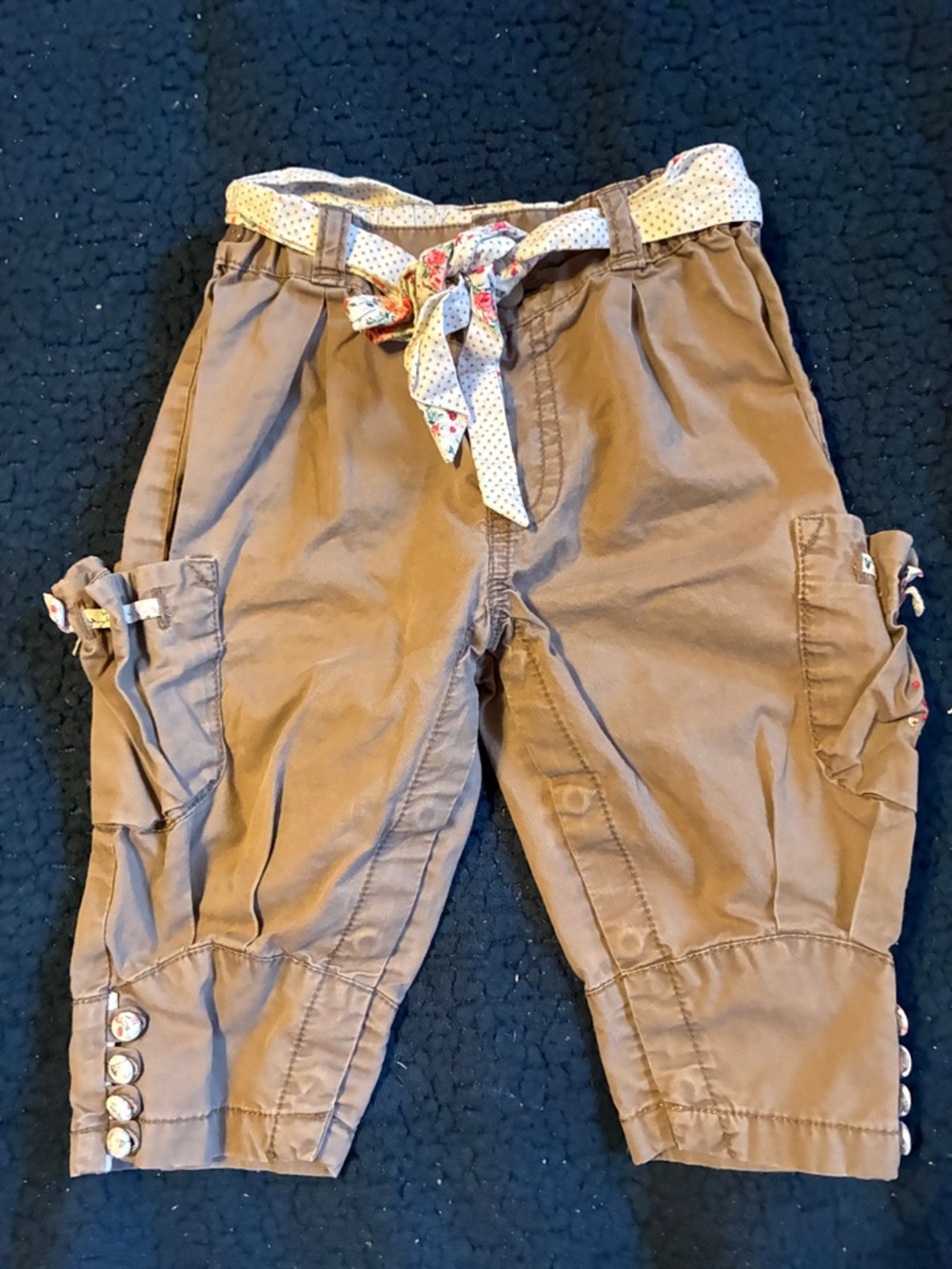 Sergent major baby Brown Cargo Capris with Polka Dot Tie Belt